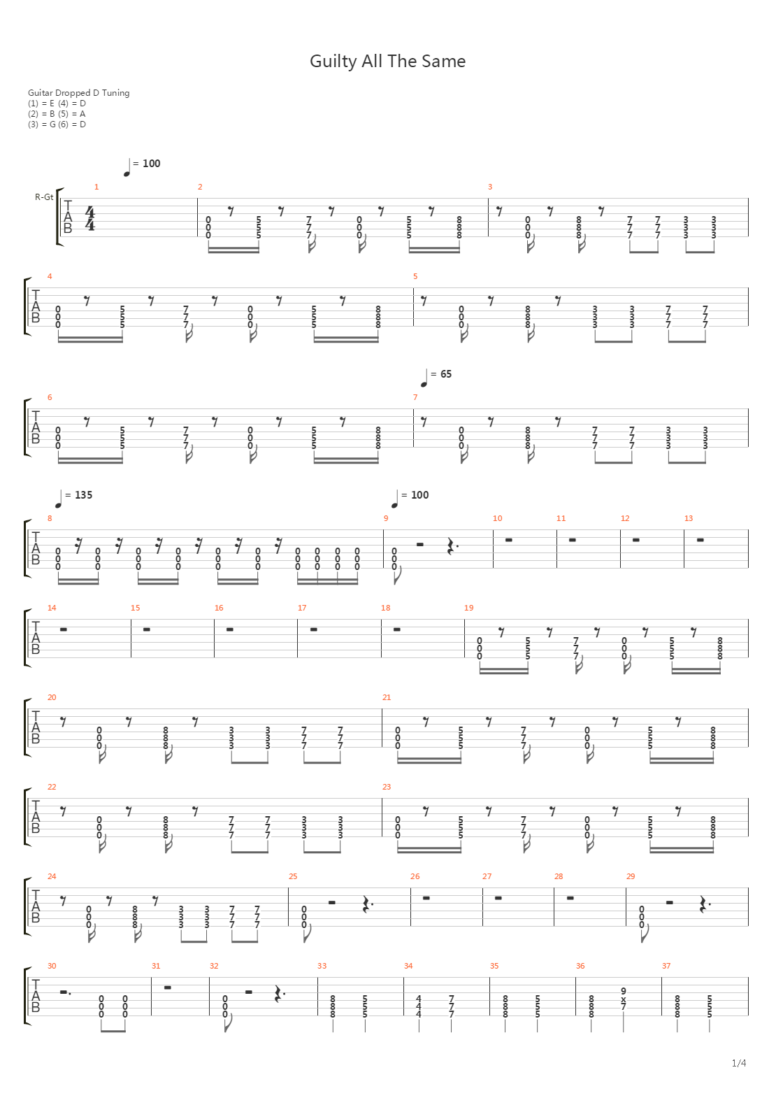 Guilty All The Same吉他谱