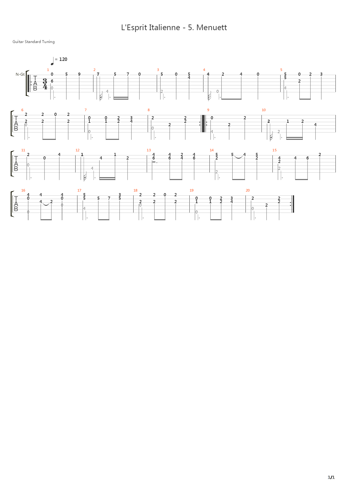 LEsprit Italienne 5 Menuett吉他谱