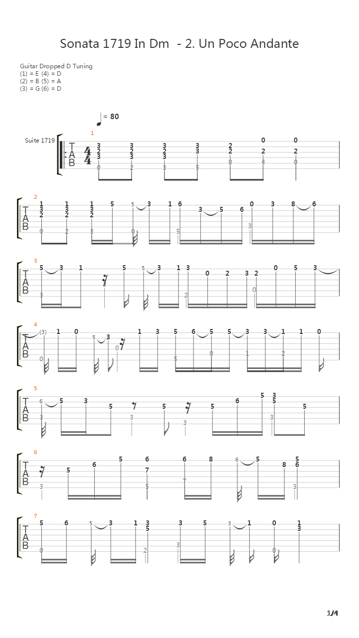 Sonata 1719 in Dm 2 un Poco Andante吉他谱