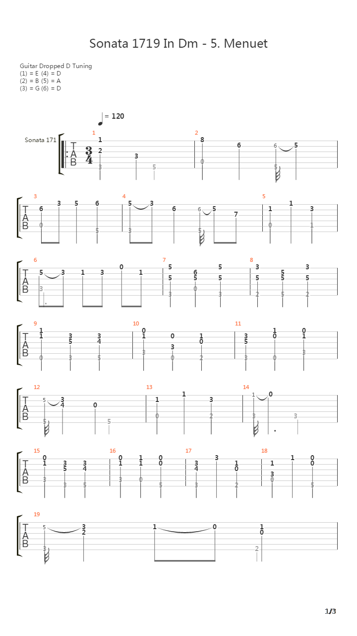Sonata 1719 in Dm 5 Menuet吉他谱