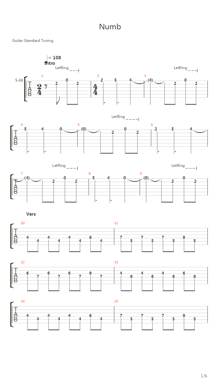 Numb吉他谱