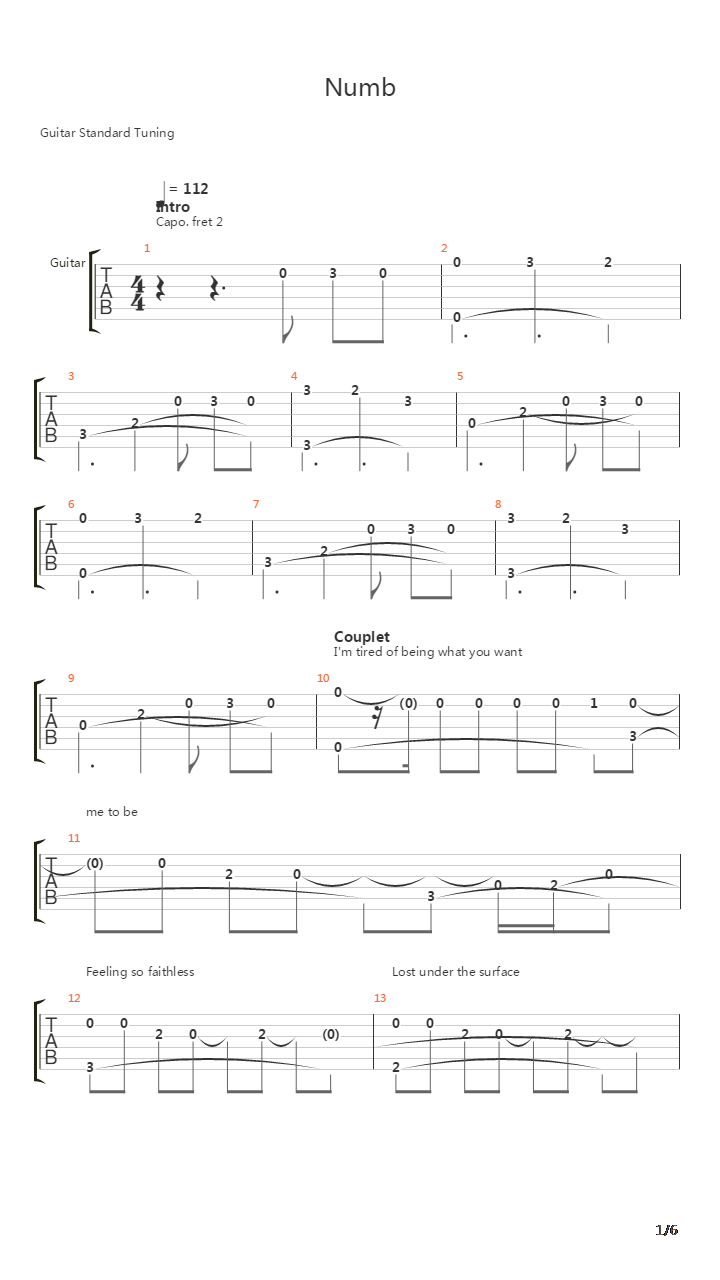 Numb吉他谱