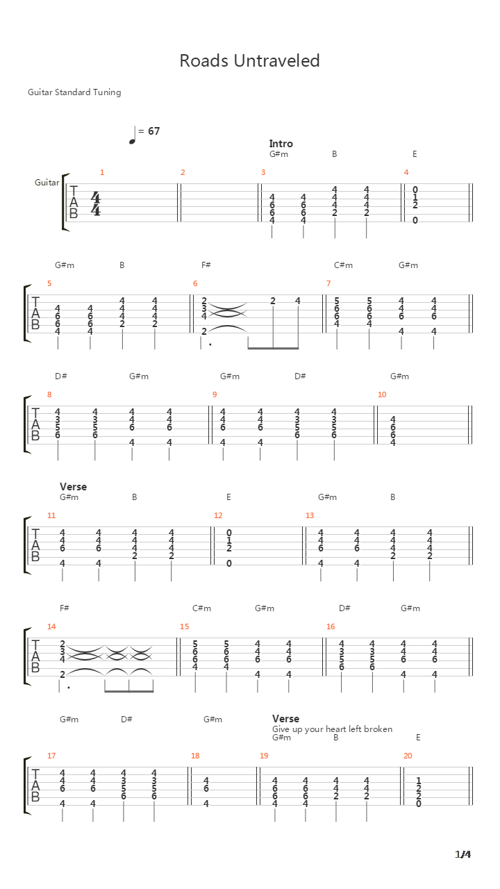 Roads Untraveled吉他谱