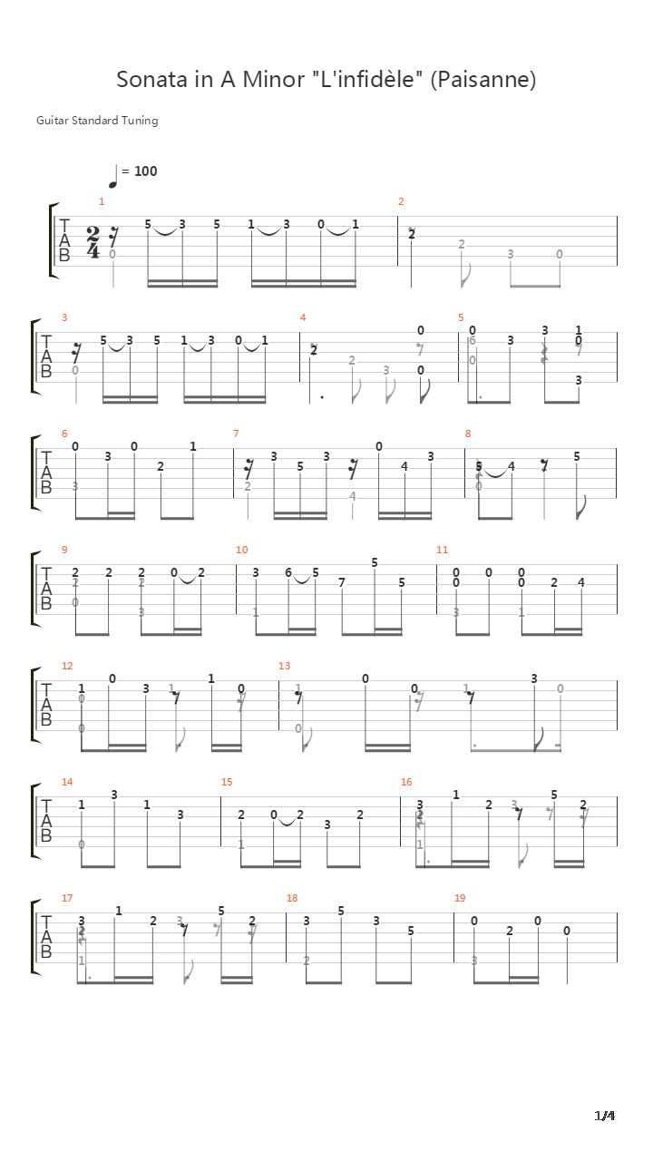 Sonata in A Minor Linfidele (Paisanne)吉他谱