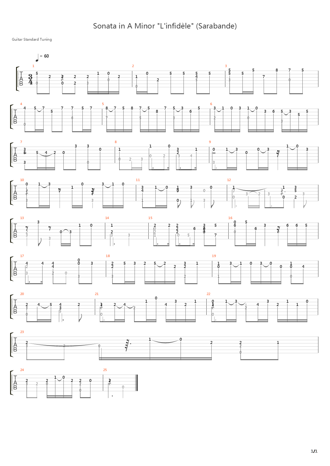 Sonata in A Minor Linfidele (Sarabande)吉他谱