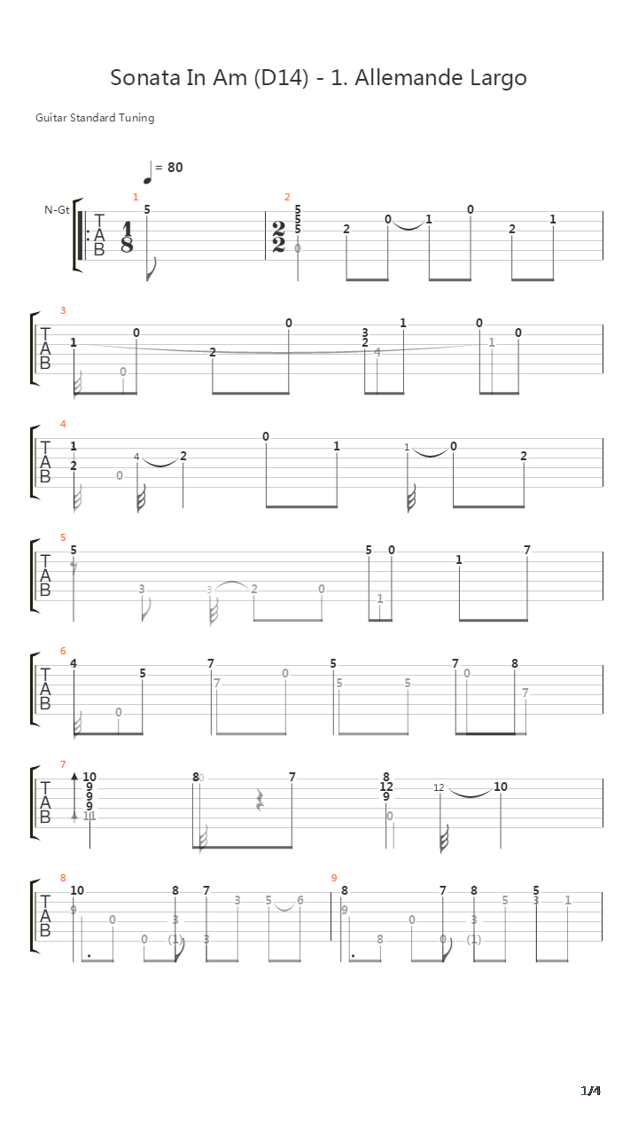 Sonata In Am (D14) 1 Allemande Largo吉他谱