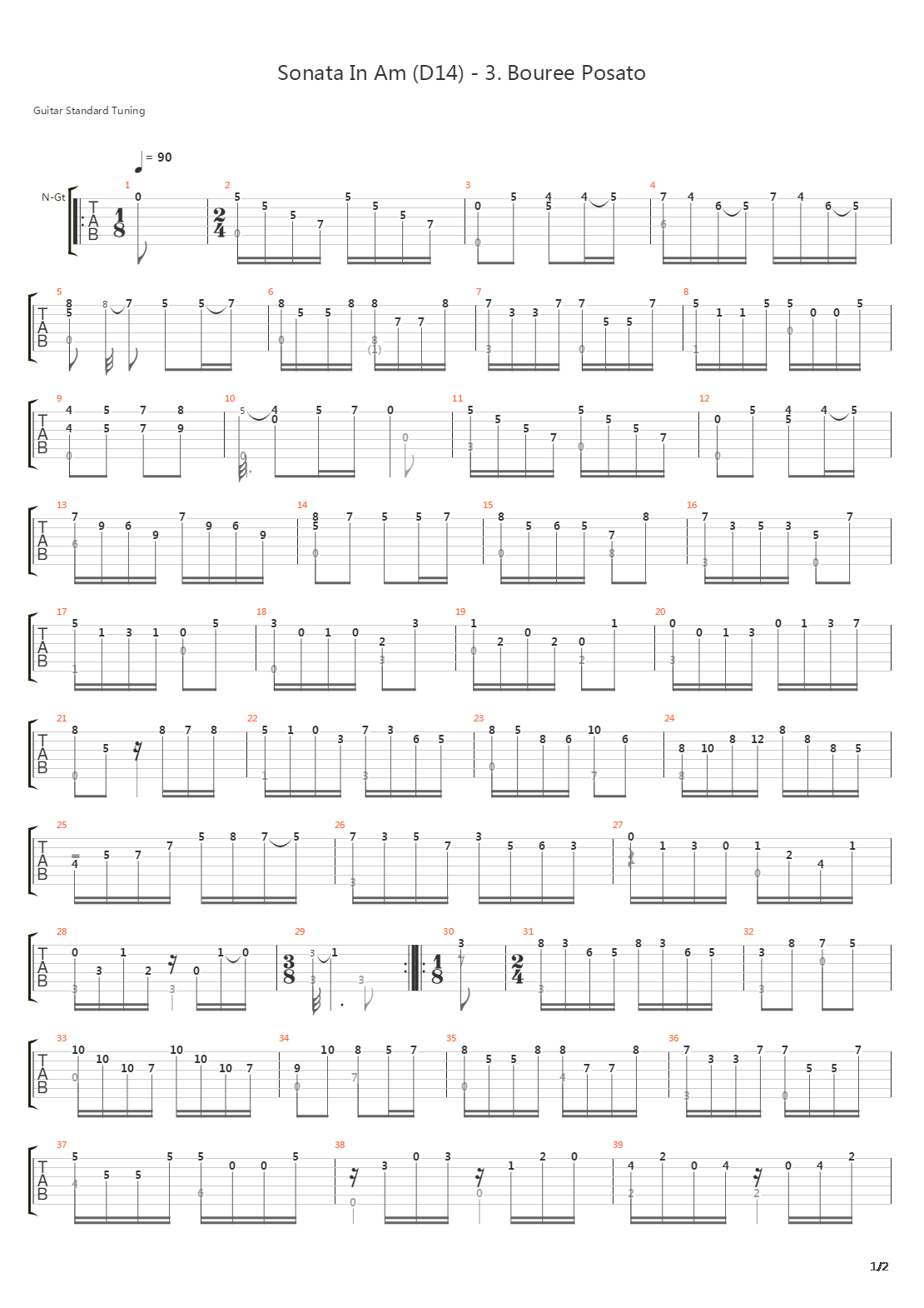 Sonata In Am (D14) 3 Bouree Posato吉他谱