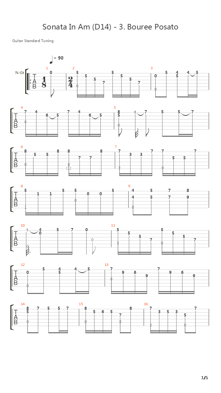 Sonata In Am (D14) 3 Bouree Posato吉他谱