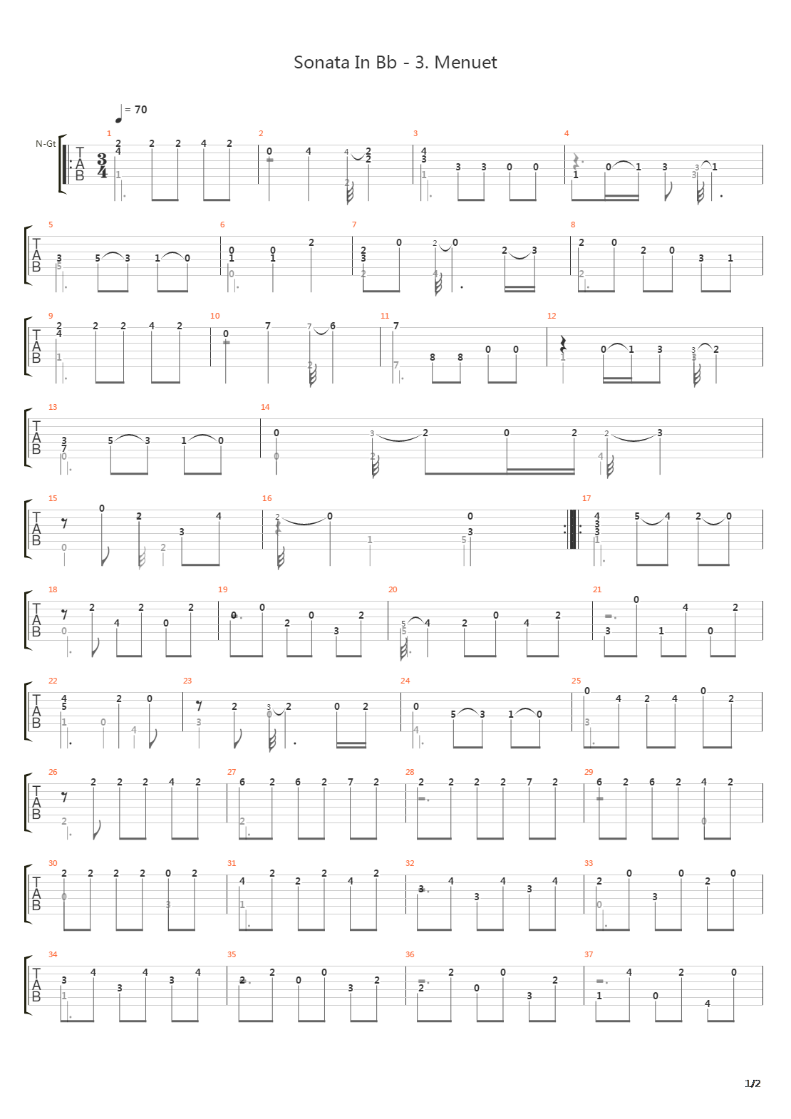 Sonata In Bb 3 Menuet吉他谱