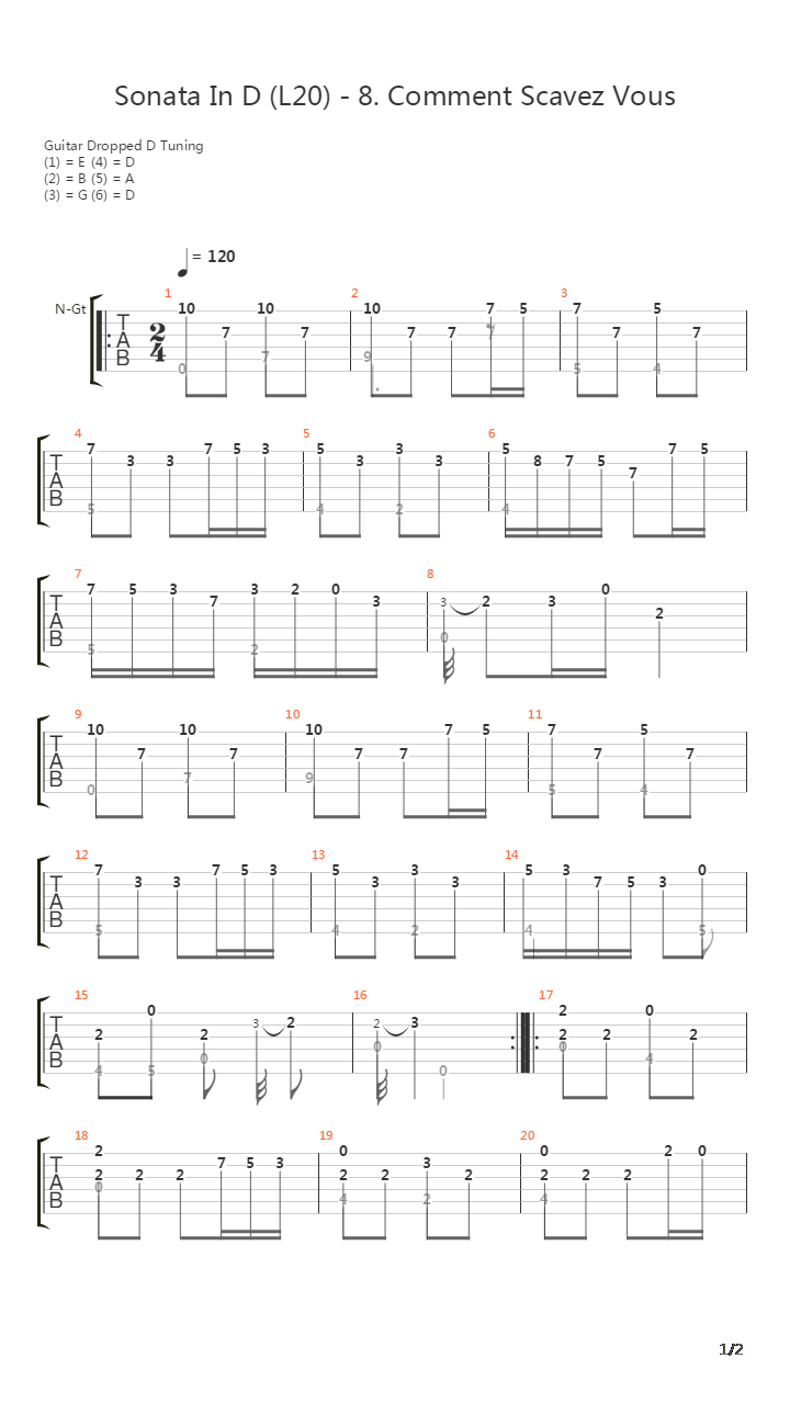 Sonata In D (L20) 8 Comment Scavez Vous吉他谱