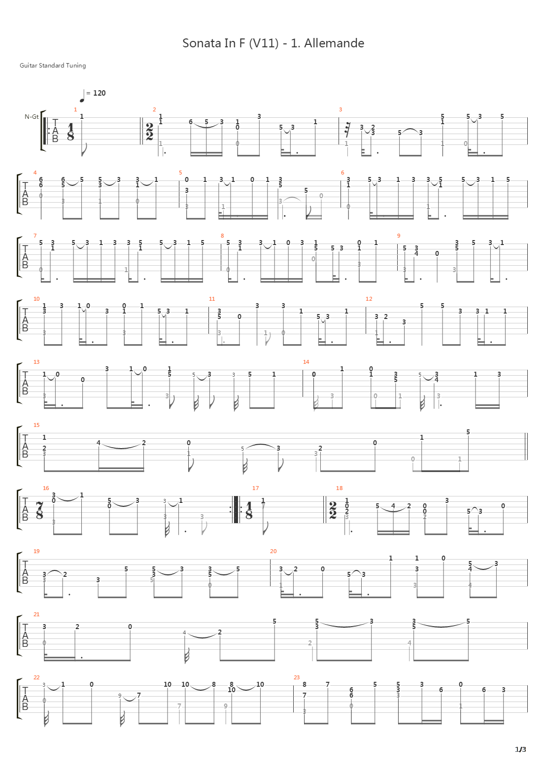 Sonata In F (V11) 1 Allemande吉他谱