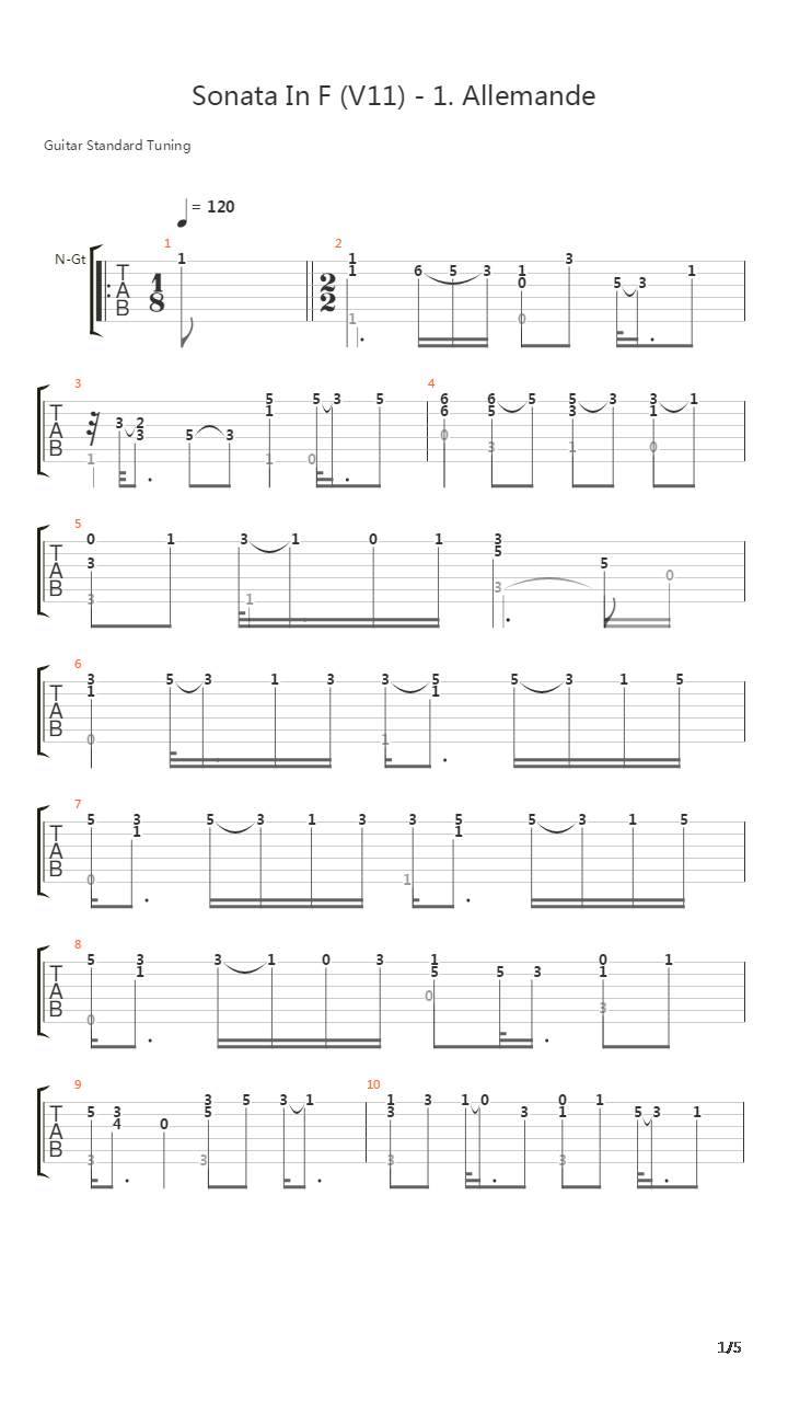 Sonata In F (V11) 1 Allemande吉他谱