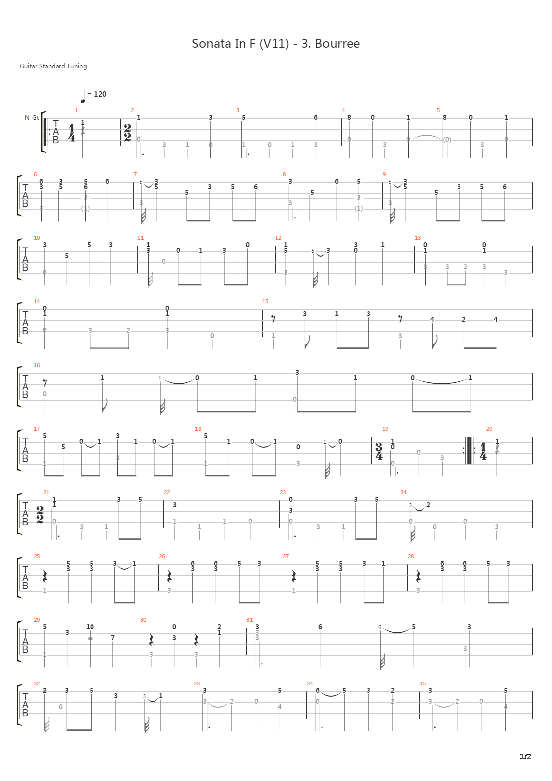 Sonata In F (V11) 3 Bourree吉他谱