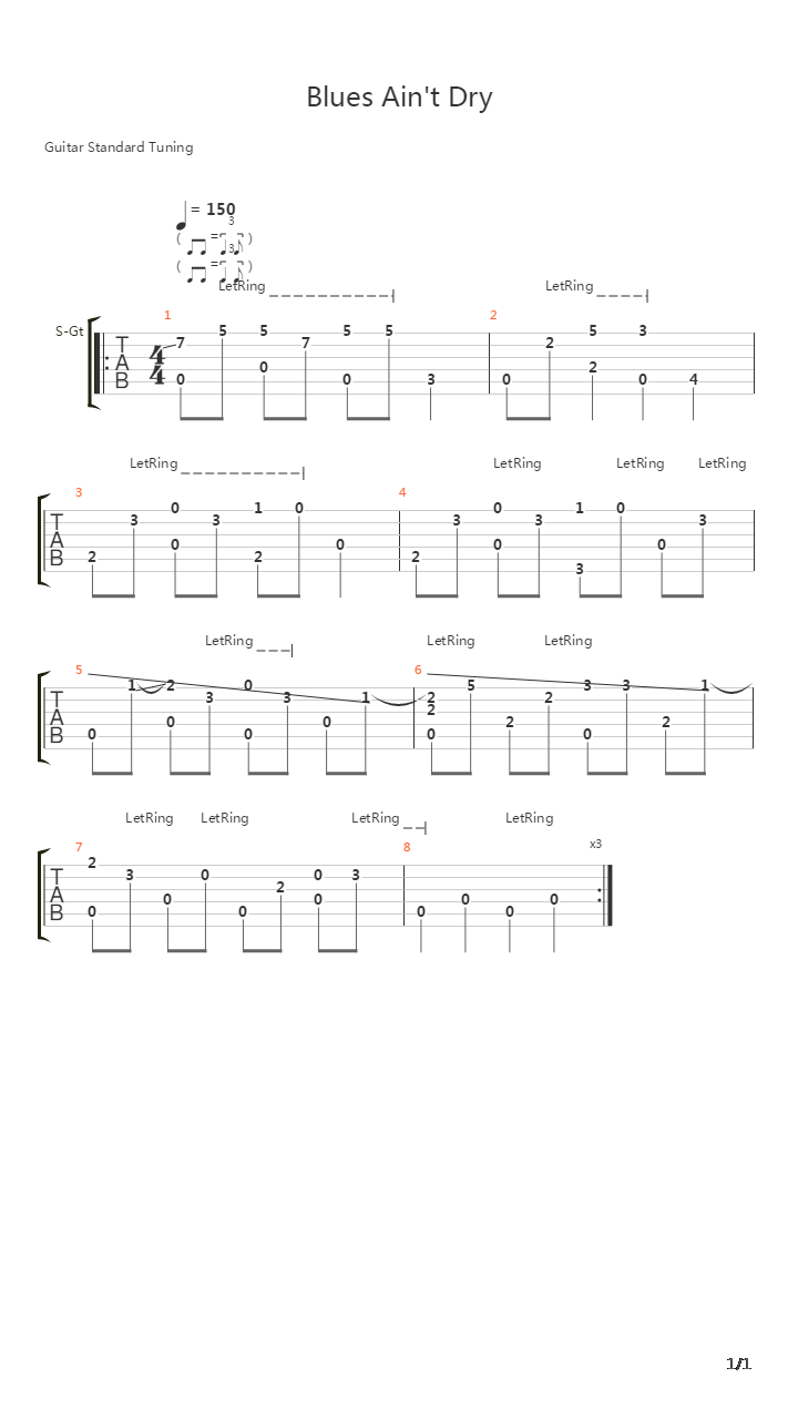 Blues Aint Dry吉他谱