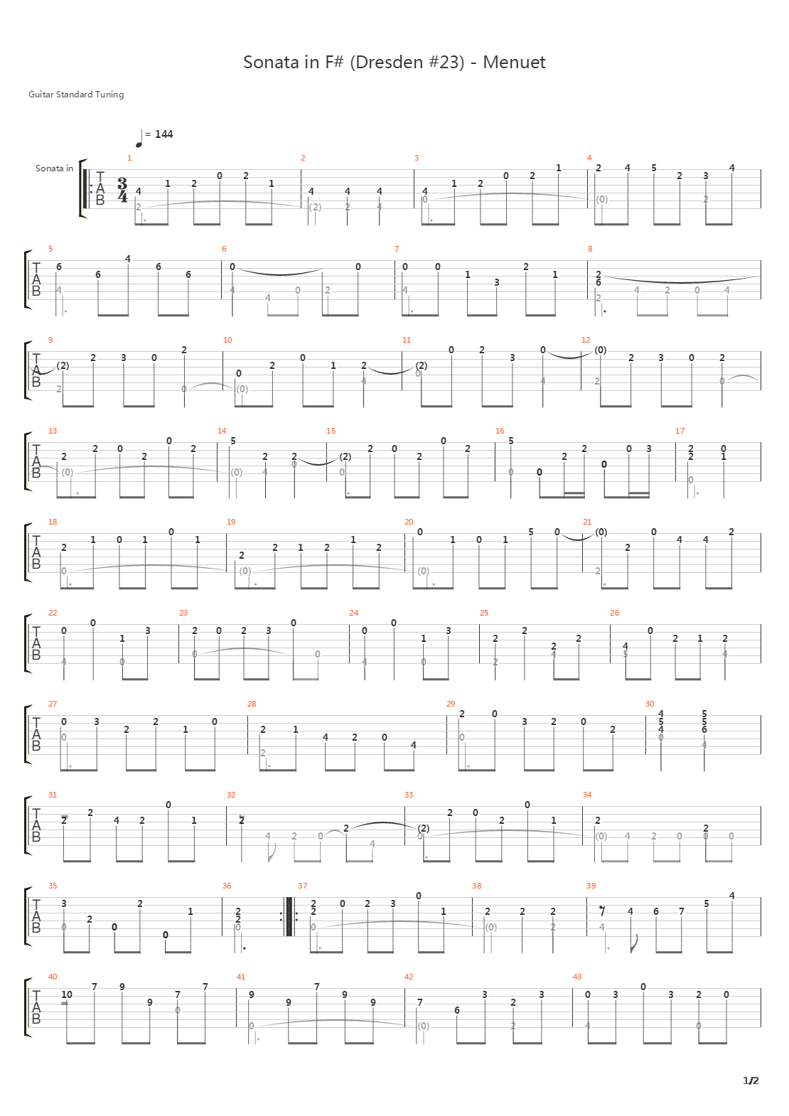 Sonata In Fmin Dresden 23 6 Menuet吉他谱