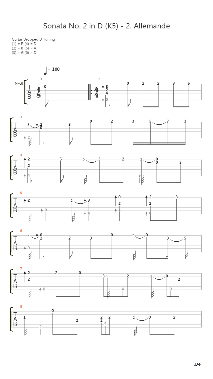 Sonata No 2 In D (K5) 2 Allemande吉他谱