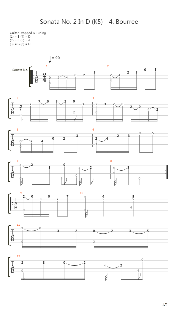 Sonata No 2 In D K5 4 Bourree吉他谱