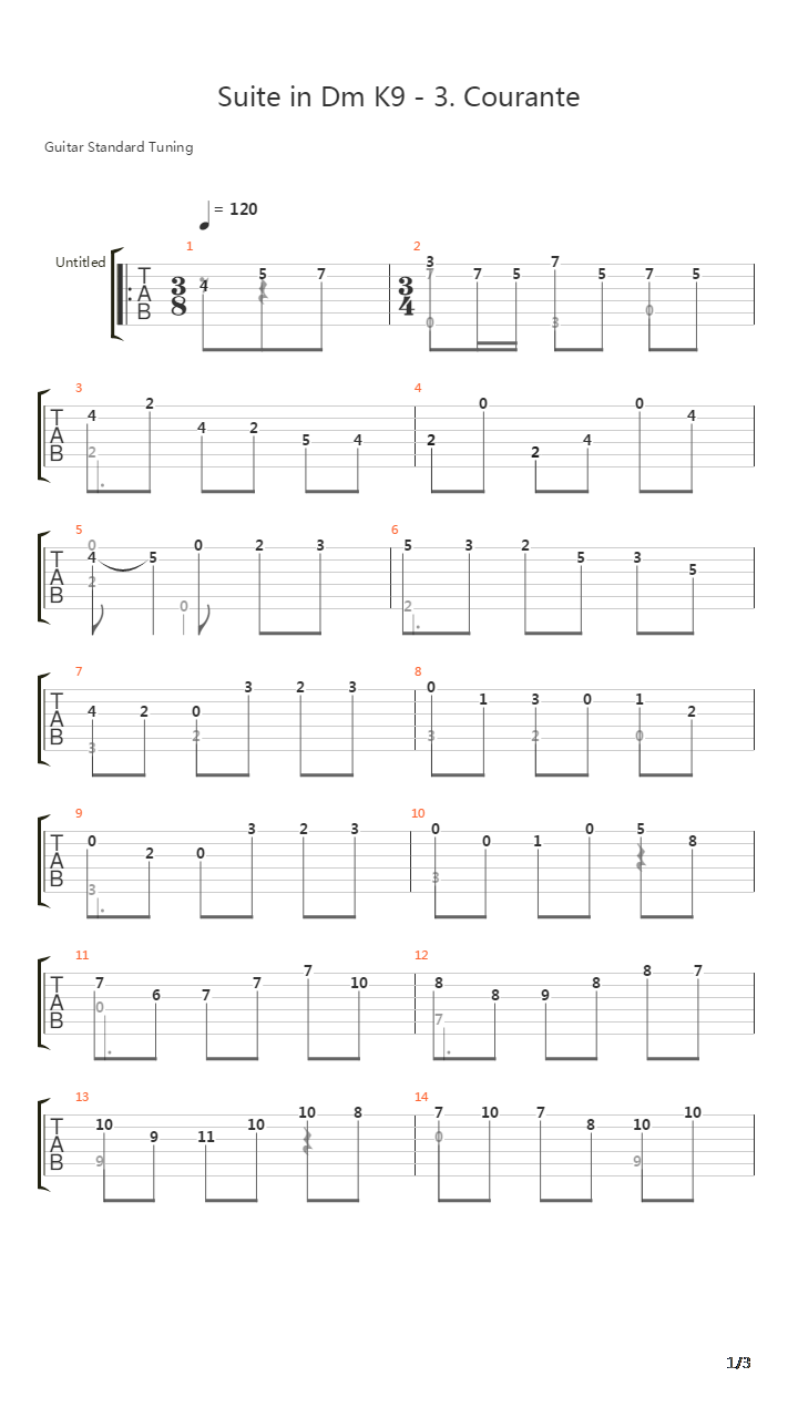 Suite In Em K9 3 Courante吉他谱