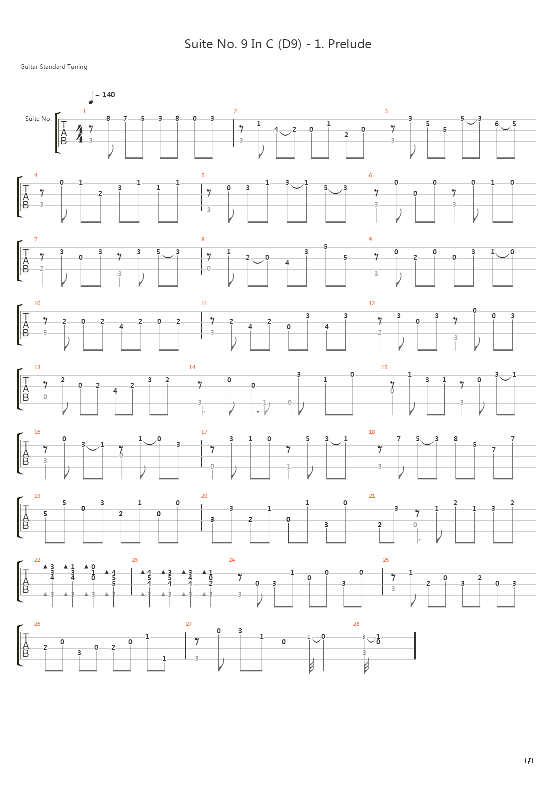 Suite No 9 In C D9 1 Prelude吉他谱