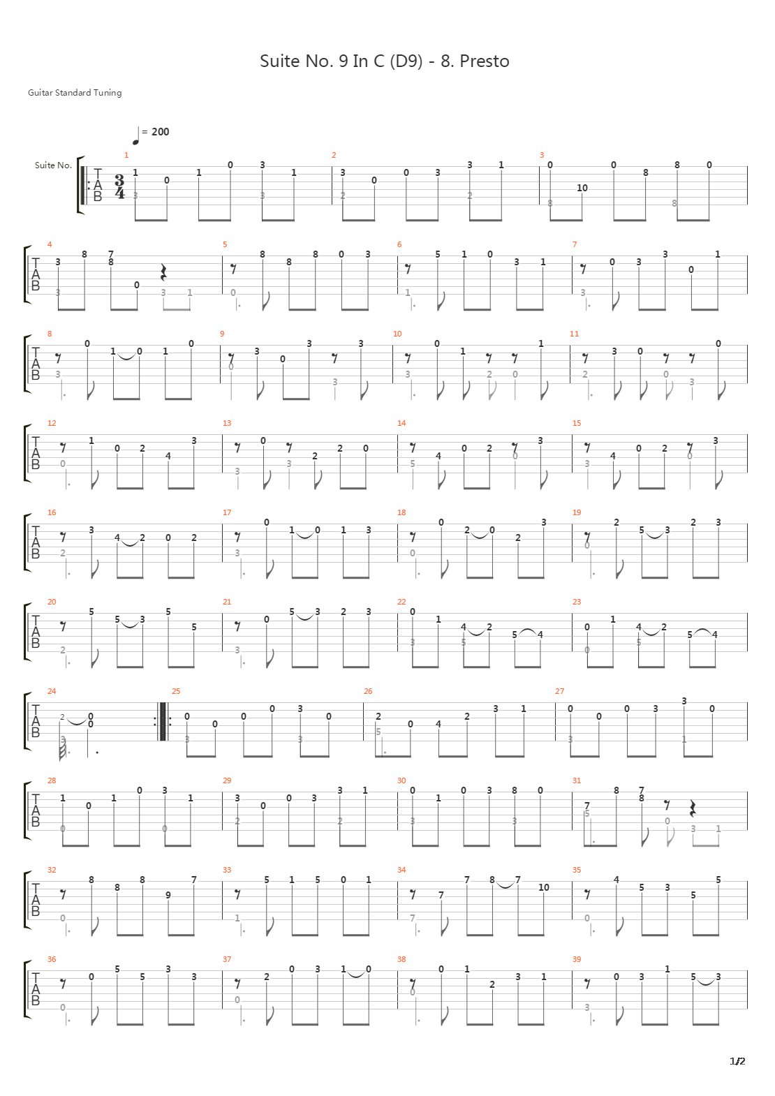 Suite No 9 In C D9 8 Presto吉他谱