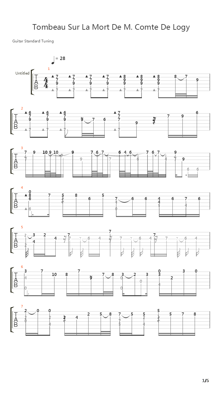 Tombeau Sur La Mort De M Comte De Logy吉他谱