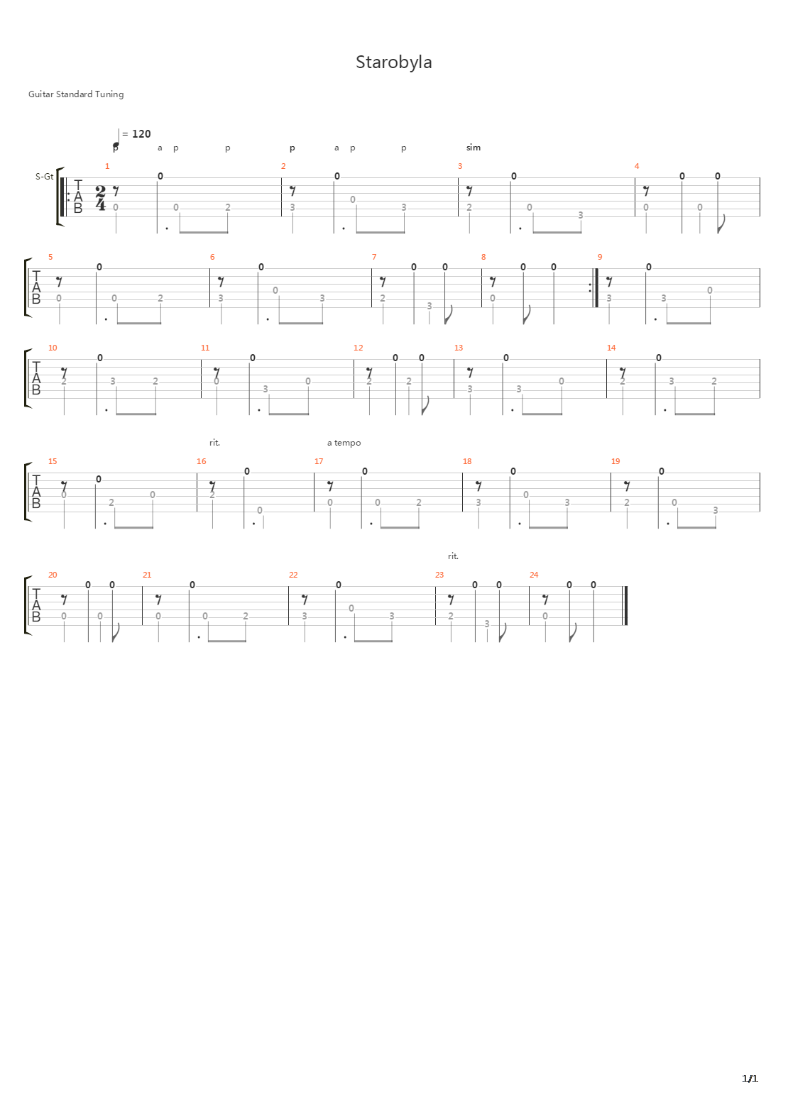 Starobyla吉他谱