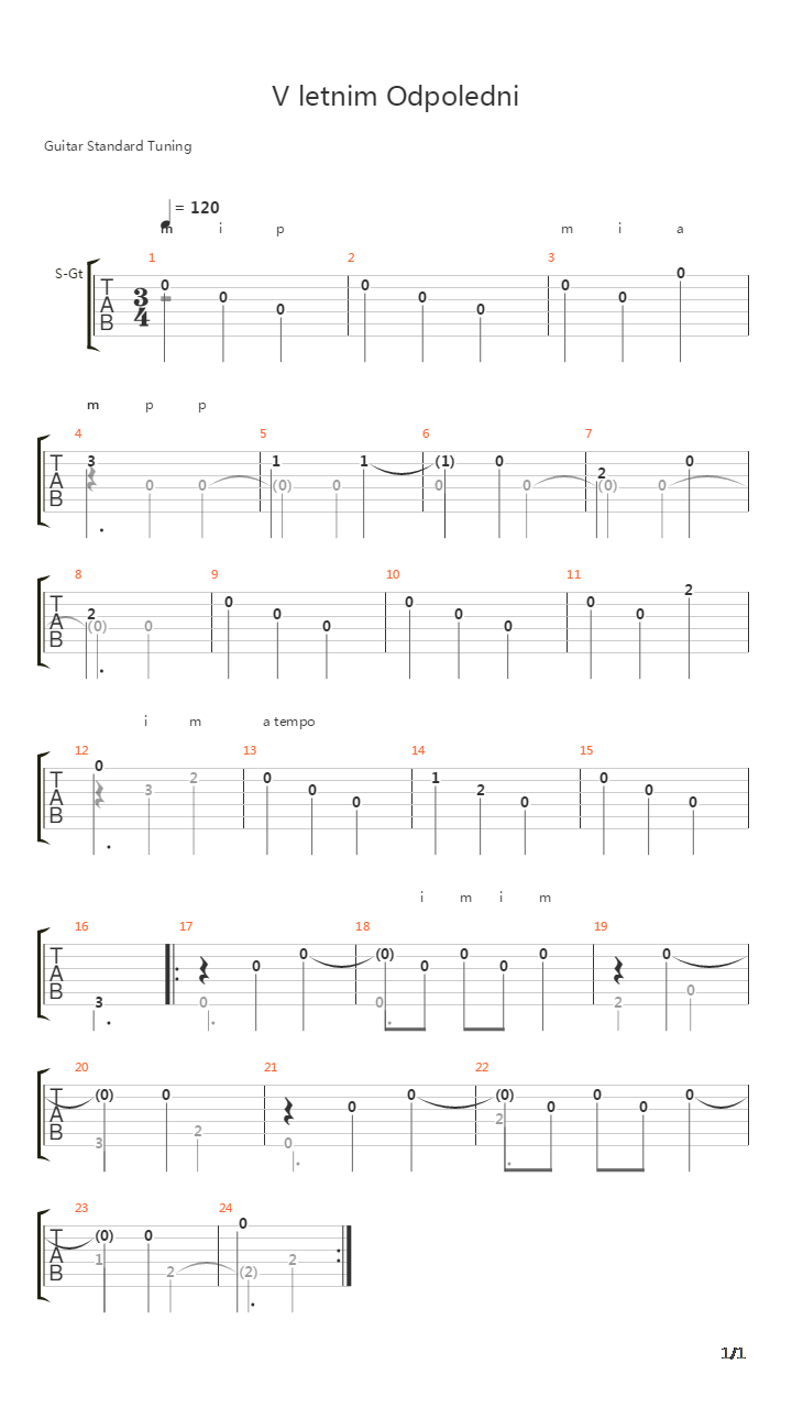 V Letnim Odpoledni吉他谱
