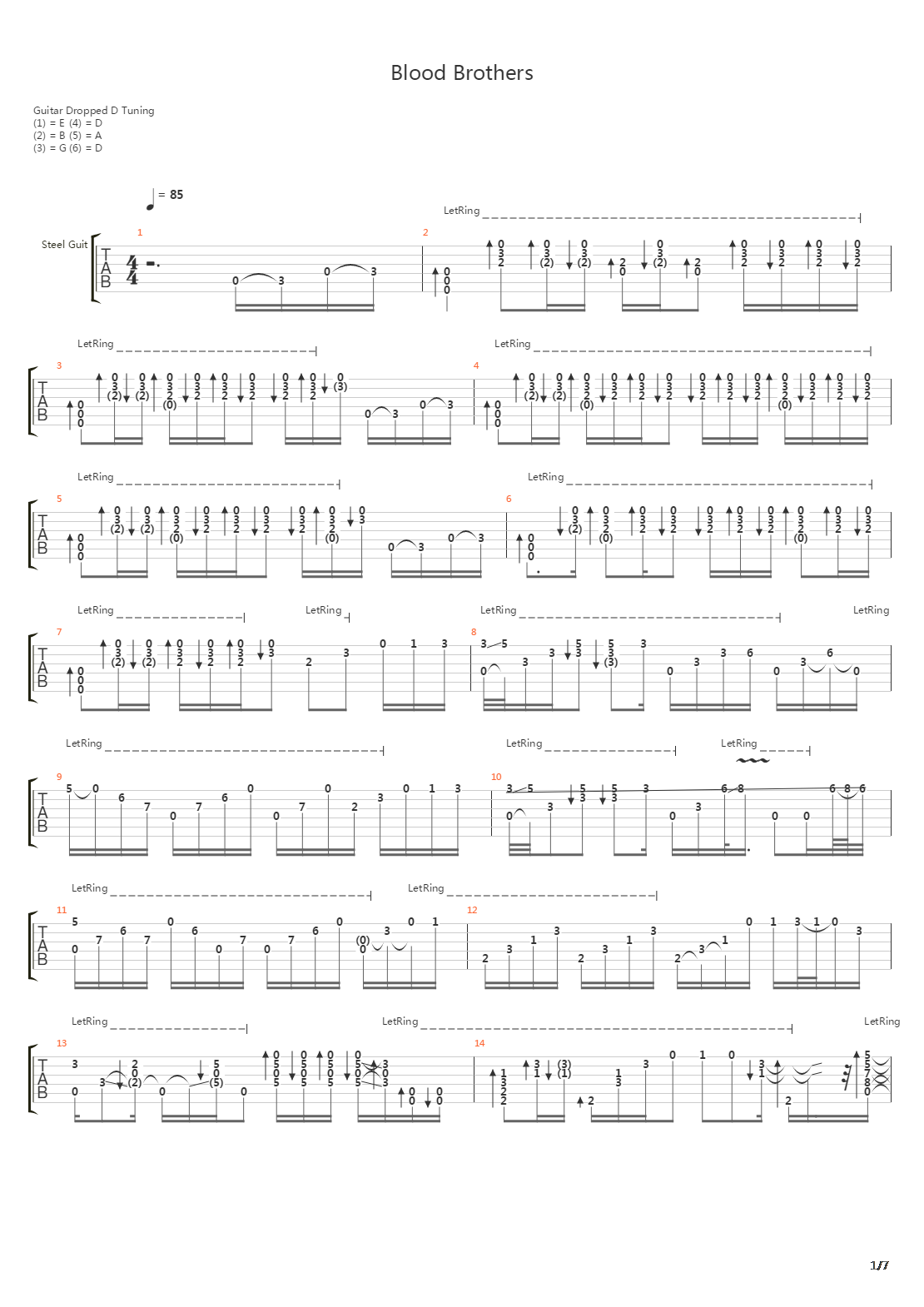 Blood Brothers吉他谱