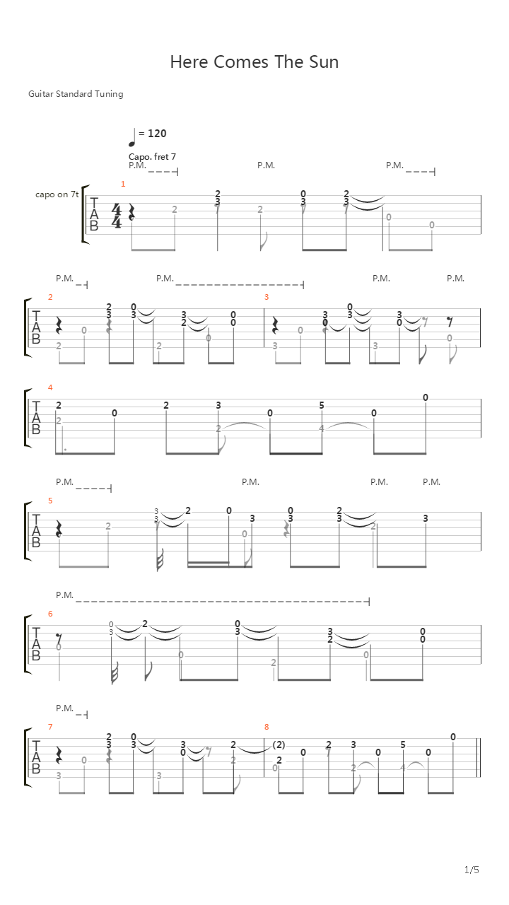 Here Comes The Sun吉他谱