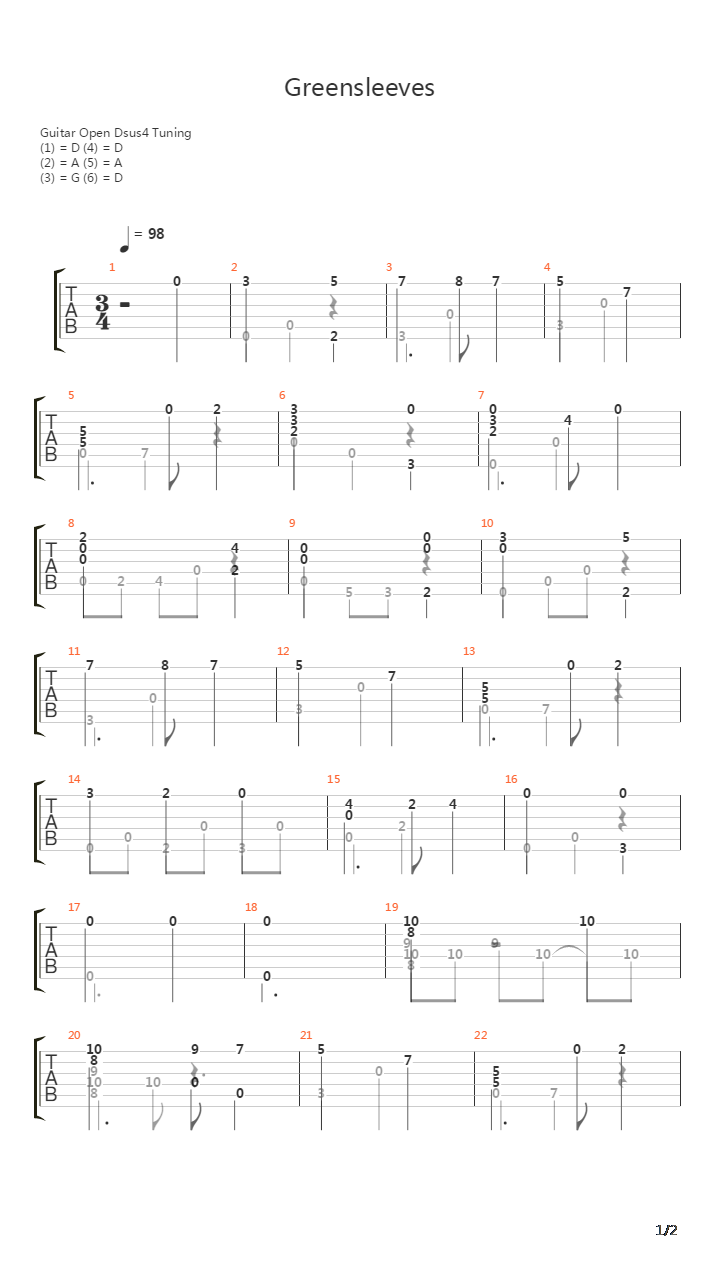 Greensleeves吉他谱