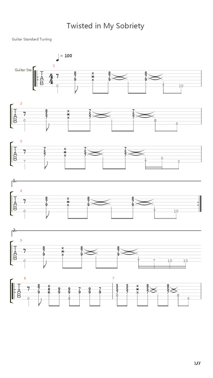 Twisted in My Sobriety吉他谱