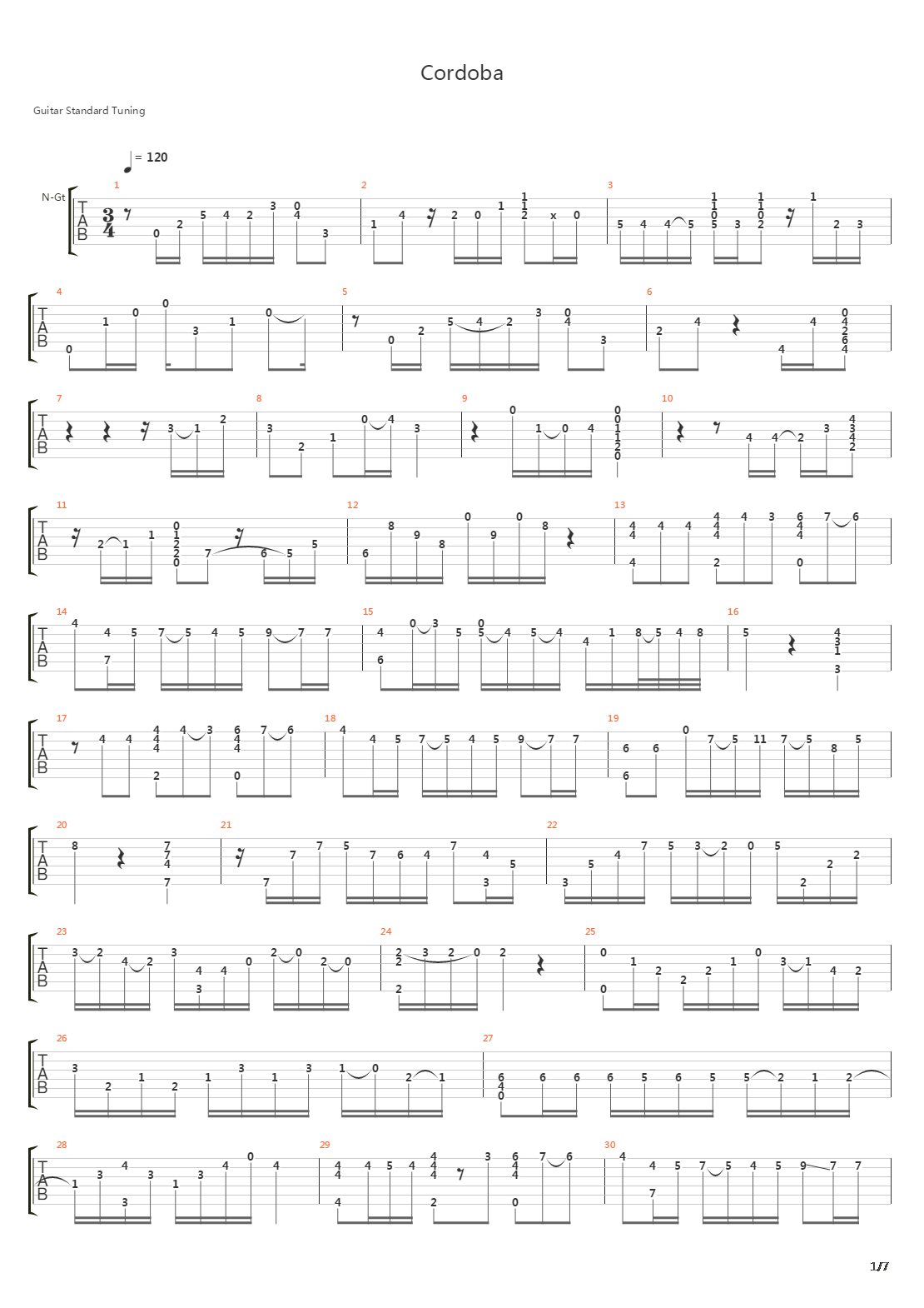 Cordoba吉他谱