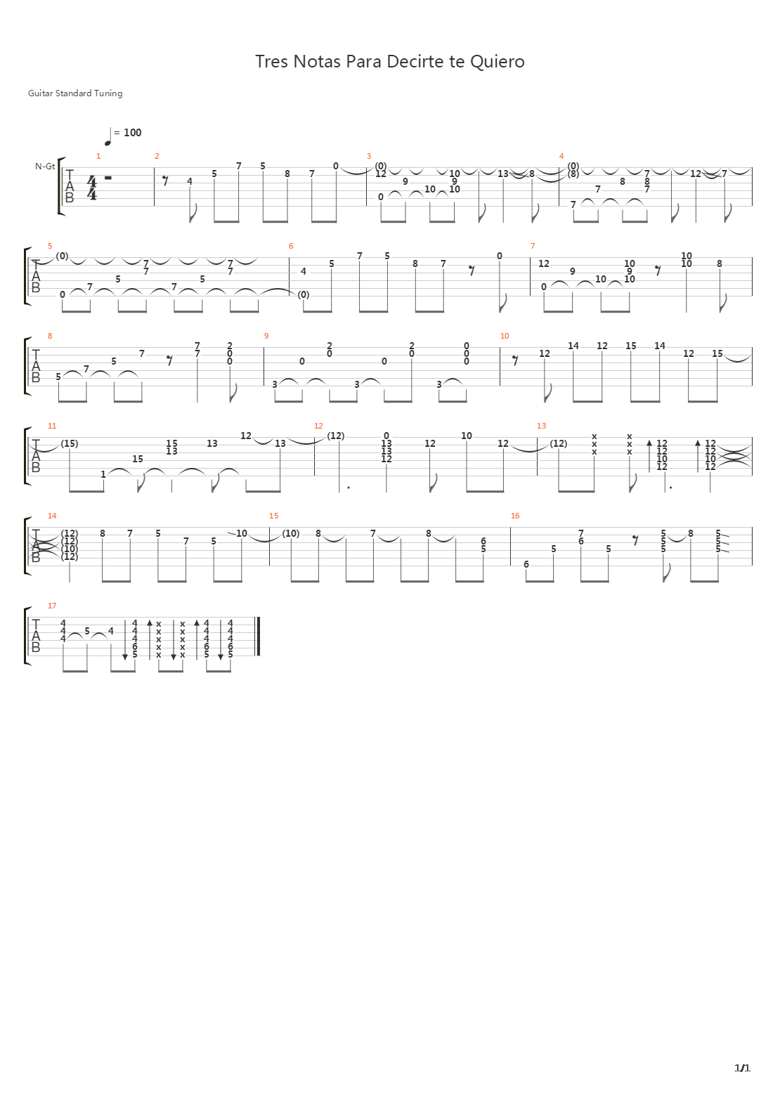 Tres Notas Para Decirte Te Quiero吉他谱