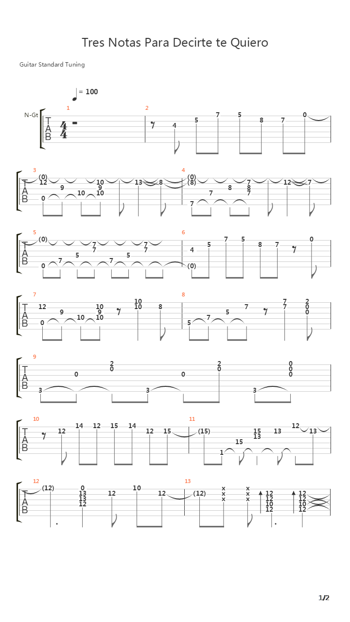 Tres Notas Para Decirte Te Quiero吉他谱