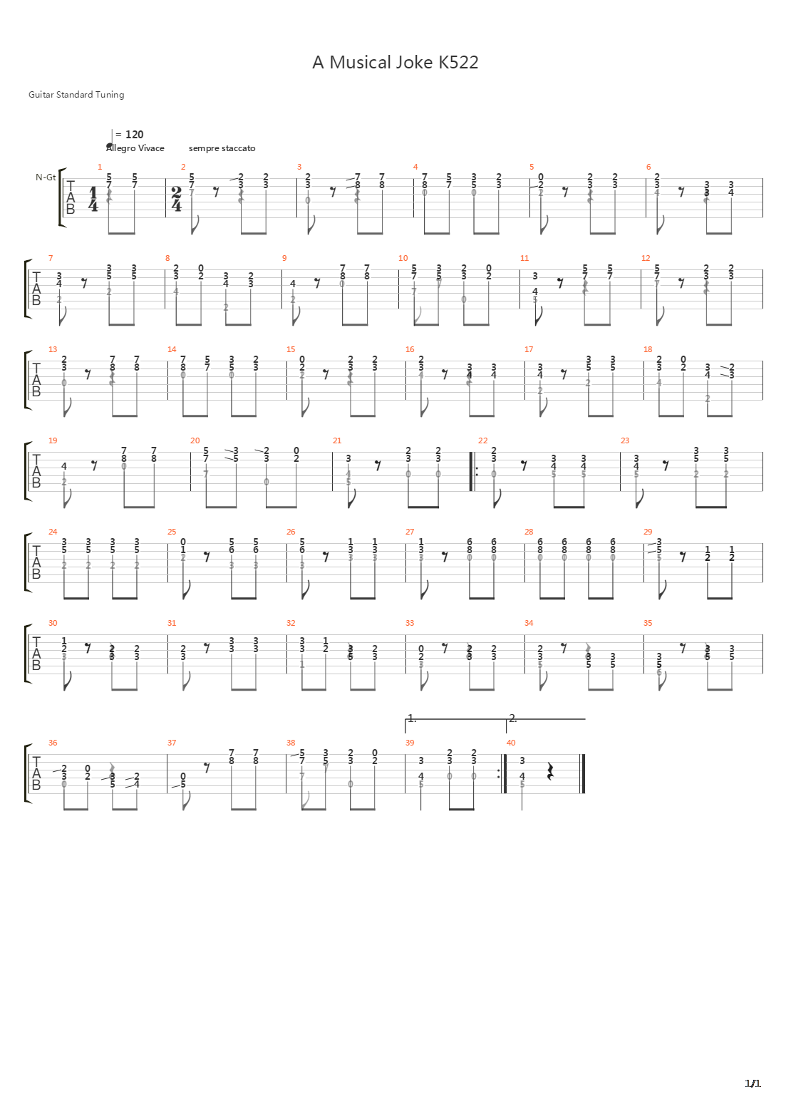 A Musical Joke K522吉他谱