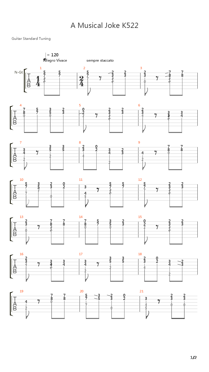 A Musical Joke K522吉他谱