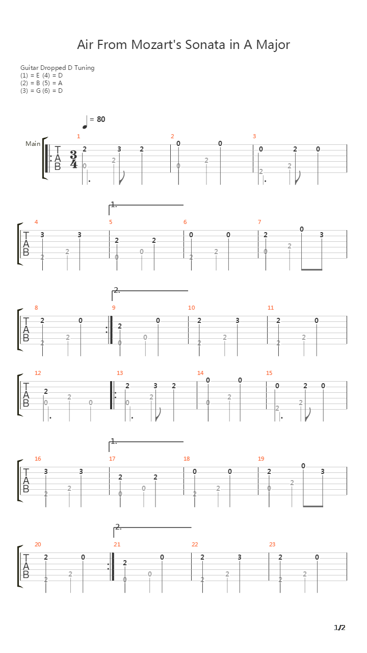 Air from Mozart's Sonata in A Major吉他谱