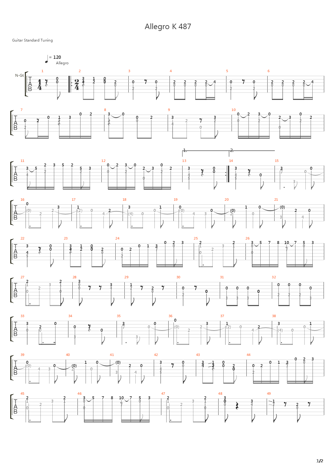 Allegro K487吉他谱