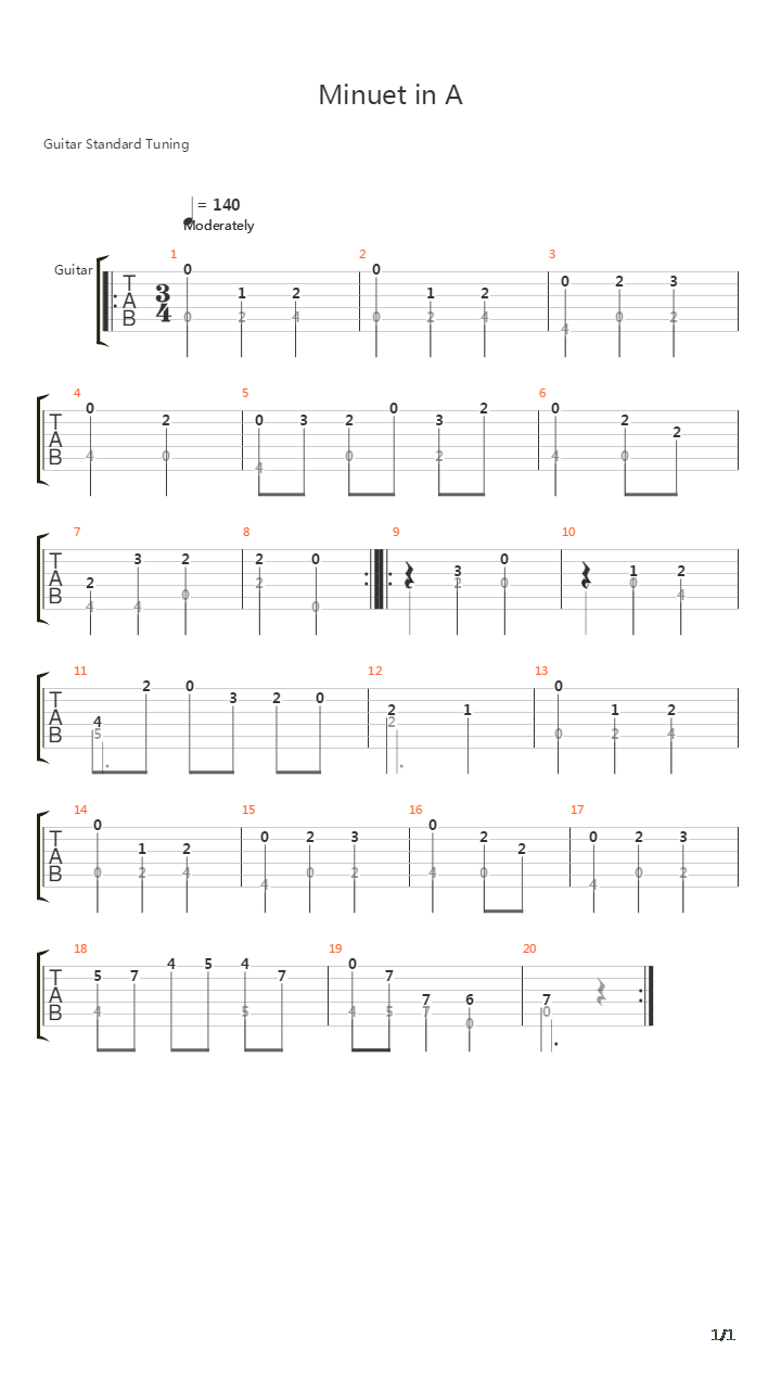 Minuet in A吉他谱