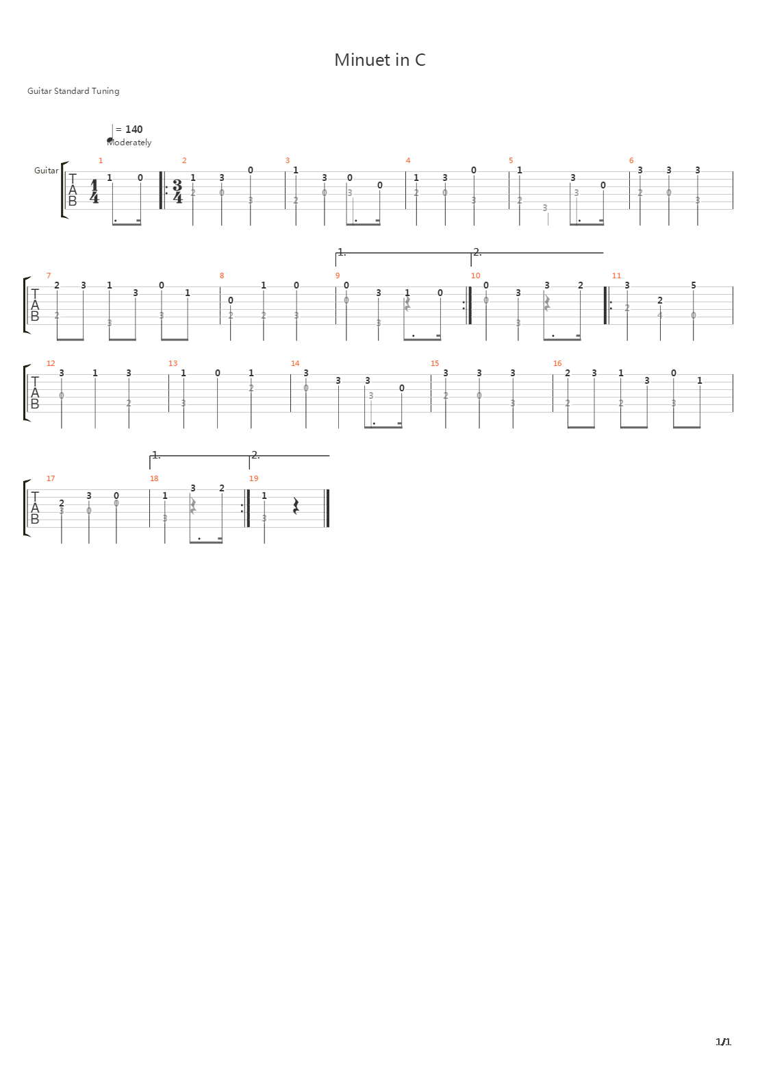 Minuet in C吉他谱