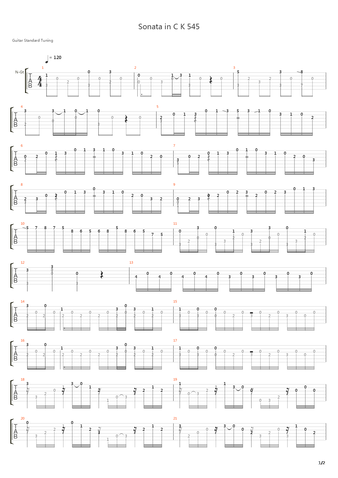 Sonata in C K 545吉他谱