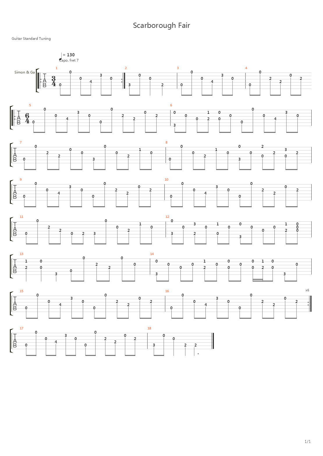 Scarborough Fair(斯卡保罗集市)吉他谱
