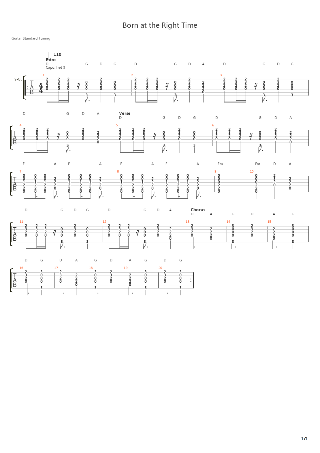 Born At The Right Time吉他谱