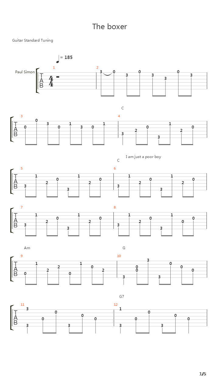 The Boxer吉他谱