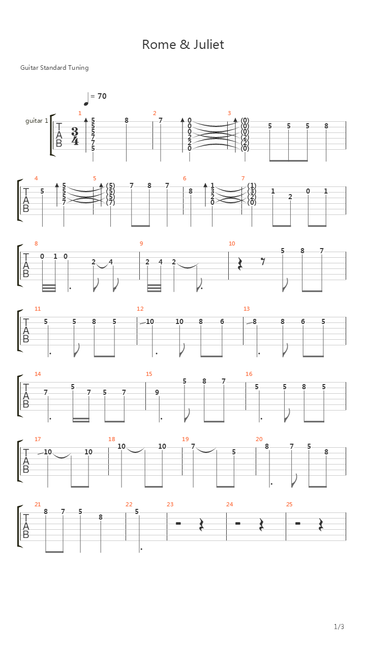 Romeo Juliet(罗密欧与朱丽叶)吉他谱