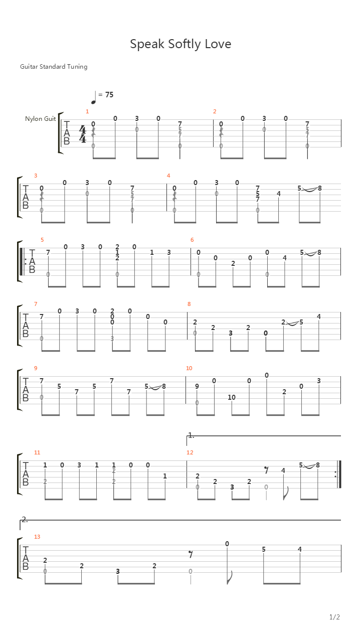 The Godfather(教父) - Speak Softly Love(温柔的倾诉)吉他谱