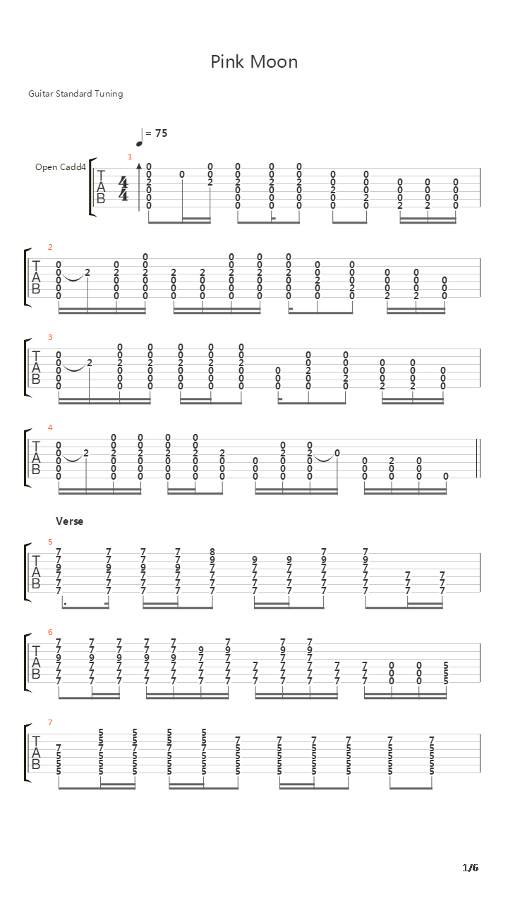Pink Moon吉他谱