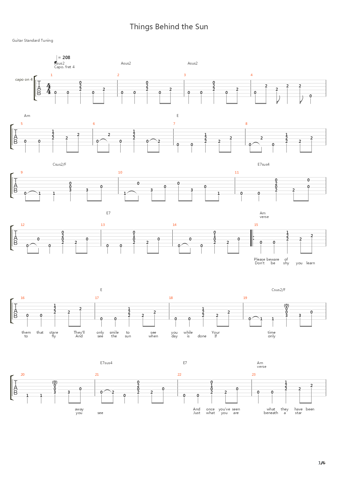Things Behind The Sun吉他谱