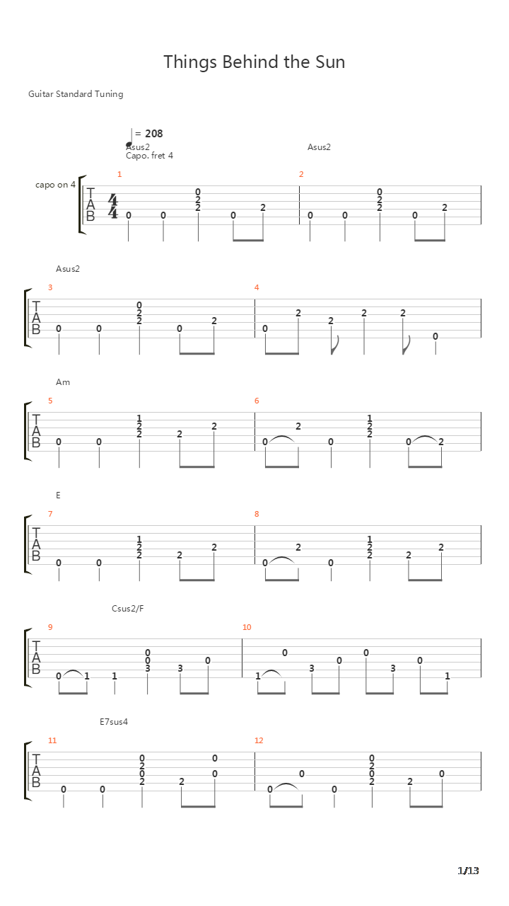 Things Behind The Sun吉他谱