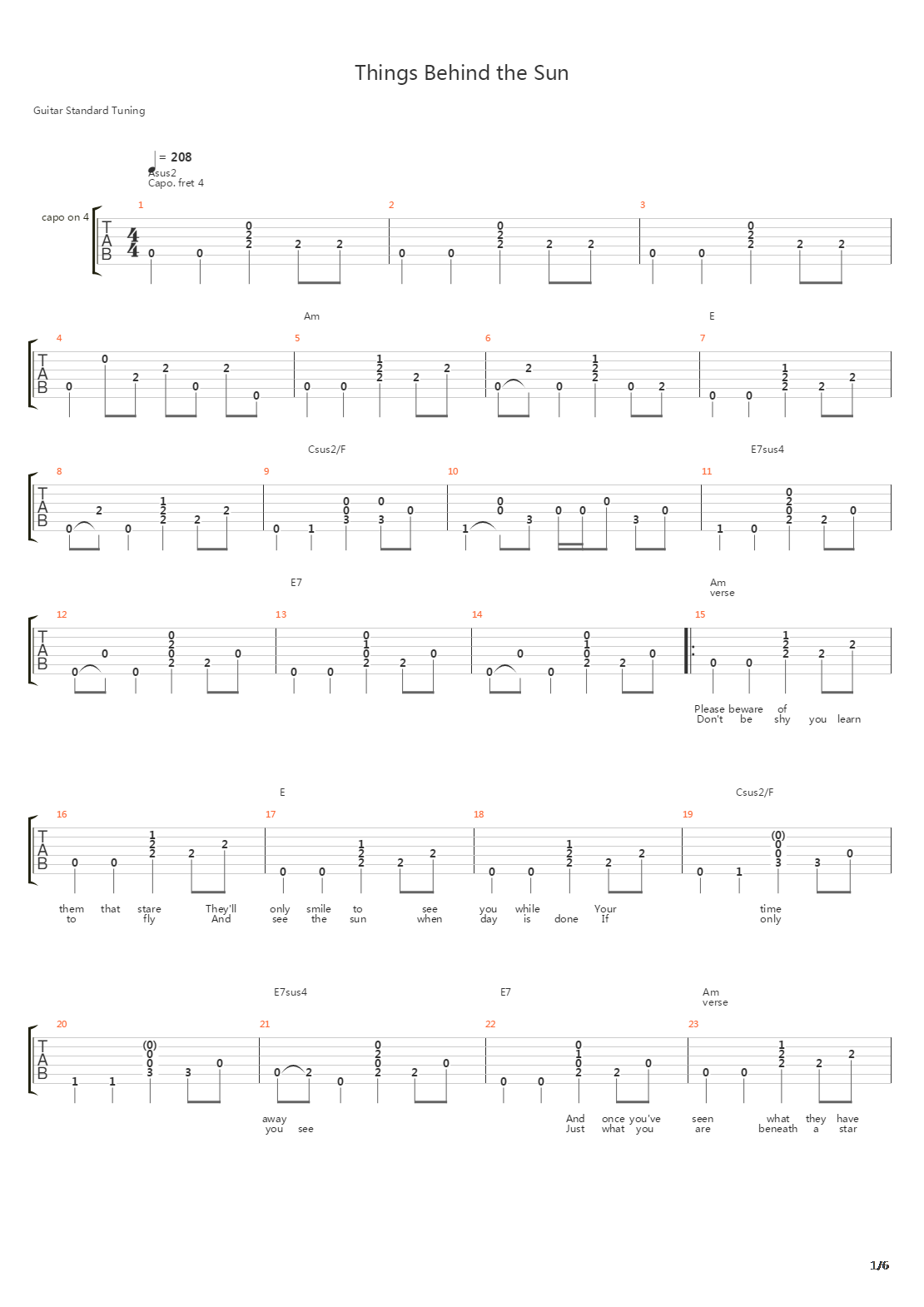 Things Behind The Sun吉他谱